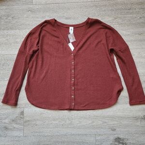 Flawless Red Rust Waffle Weeve Textured Oversized Shirt Womens Small Nwt